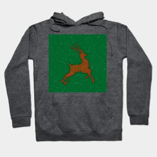 Red Flying Reindeer Mandala in the Green Sky Hoodie